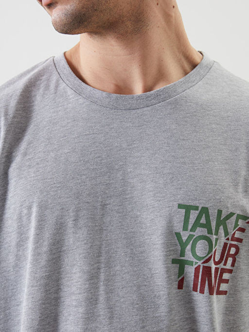 Bisiklet Yaka Bask?l? Penye Erkek Ti??rt