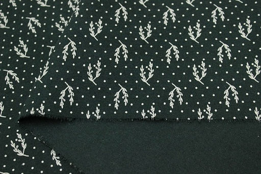 Теплый хлопок Набойка-веточки с горошком цв.т.пихтово-зеленый, ш.1.48м, хлопок-100%, 160гр/м.кв - Купава фото 5