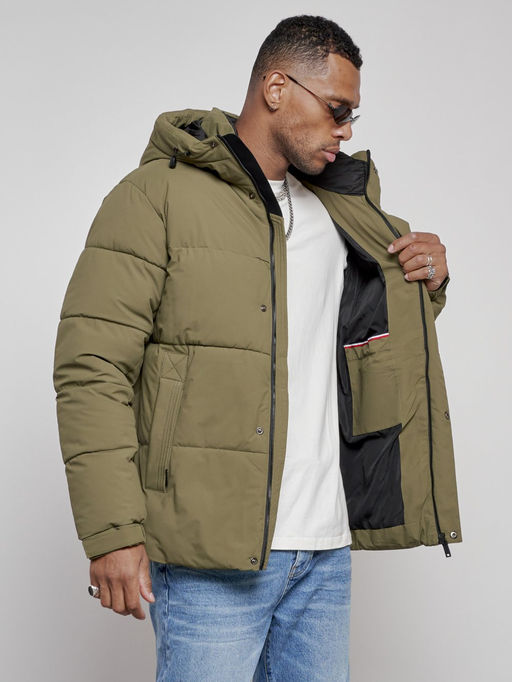 Куртка молодежная мужская зимняя с капюшоном цвета хаки 8356Kh - Wonderrman фото 14