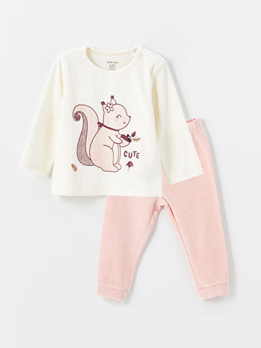 Bisiklet Yaka Kadife K?z Bebek Pijama Tak?m?