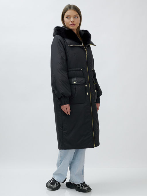 Пальто зимнее женское стильное с норкой люкс класса черного цвета 8628Ch - Mtforce фото 19