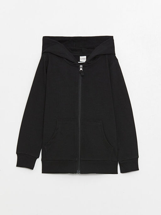 Kap??onlu Basic Uzun Kollu K?z ?ocuk Fermuarl? Sweatshirt