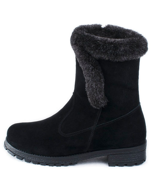 Полусапожки женские на литой подошве, черные, замша, молния.