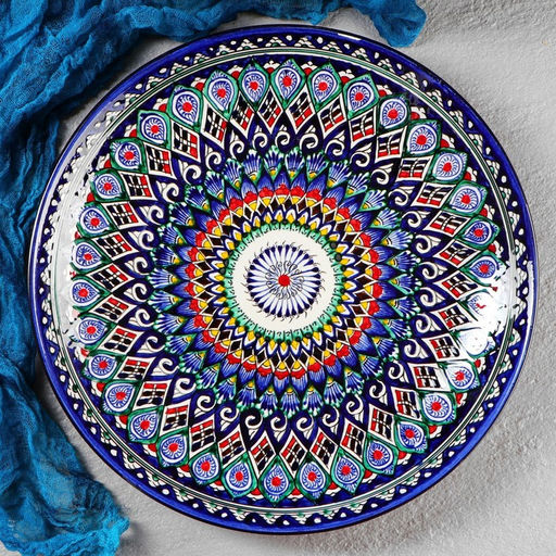 Ляган узбекский Риштанская керамика «Узоры», для плова, d=32 см, синий