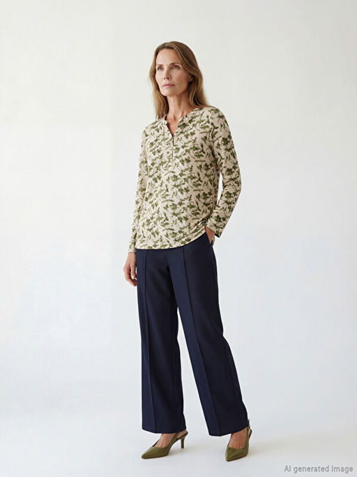 Ka??k Yaka ?i?ekli Bluz