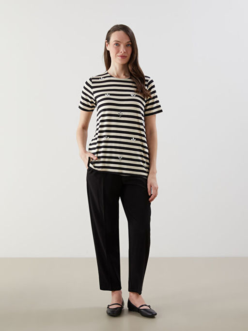 Bisiklet Yaka ?izgili Kad?n Bluz