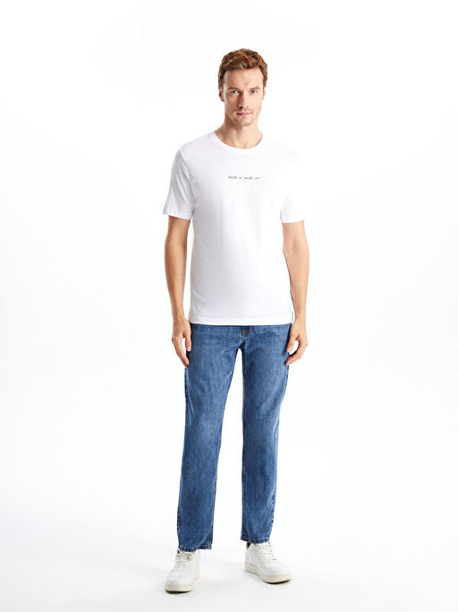 Bisiklet Yaka K?sa Kollu Bask?l? Penye Erkek Ti??rt