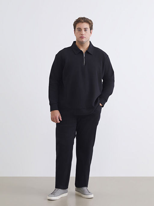 B?y?k Beden Polo Yaka Erkek Sweatshirt