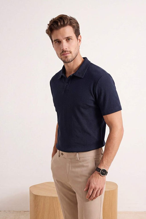 Lacivert Regular/Normal Kesim Dokulu Polo Yaka T-shirt TMNSS26PO00005 - Trendyolmilla фото 2