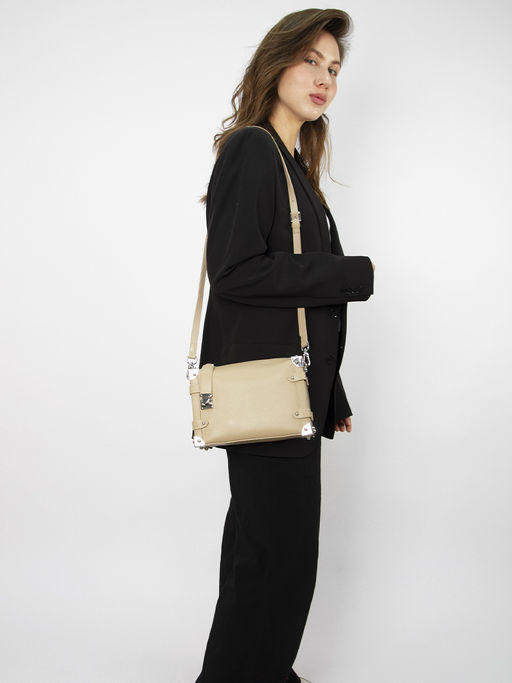 LACCOMA сумка Q3259-бежевая пудра натуральная кожа хлопок фото 2