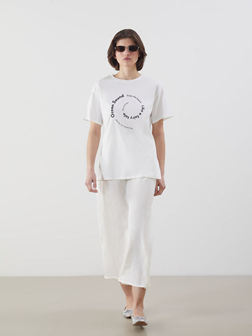 Bisiklet Yaka Bask?l? Kad?n Ti??rt