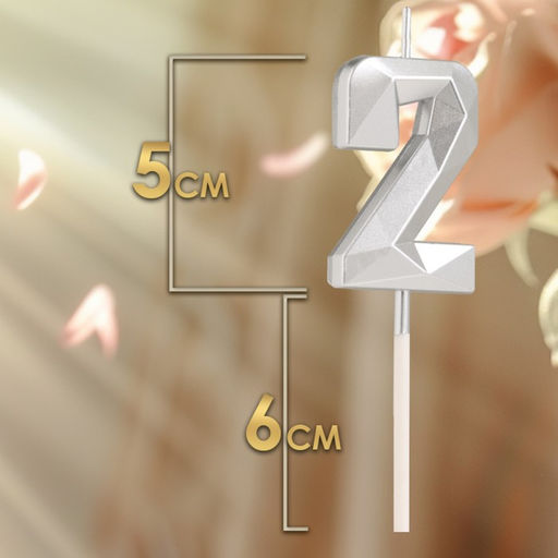 Цена за 3 шт. Свеча в торт на шпажке «Алмаз», цифра 2, серебряная, 5×2.6 см