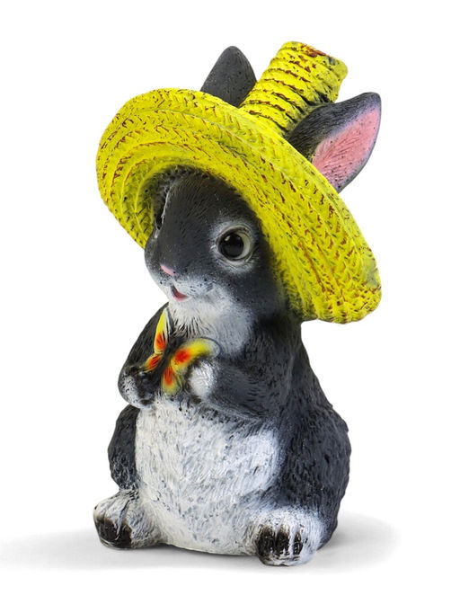 Садовая фигура из полистоуна Зайка в соломенной шляпе с бабочкой, 19?12?14 см, МИКС