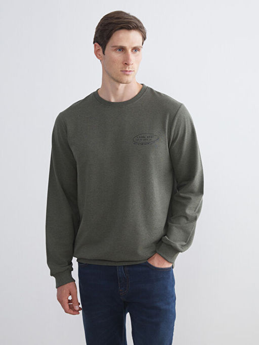 Bisiklet Yaka Bask?l? Erkek Sweatshirt