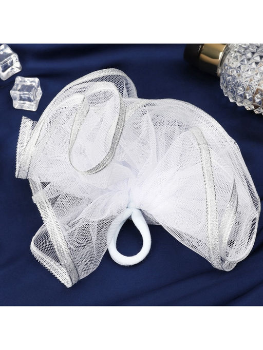 Цена за 6 шт. Бант для волос на резинке «Школьница», волна блеск, d=13 см, белый