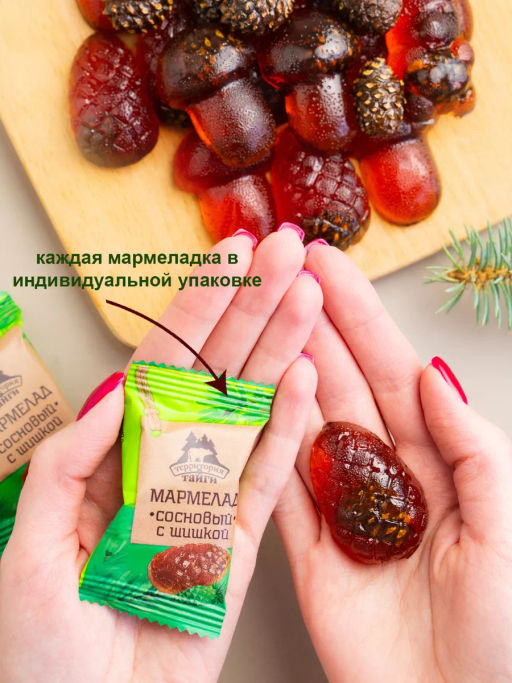 Мармелад сосновый с сосновой шишкой флоу-пак крафт-коробка 250г - Территория Тайги фото 3