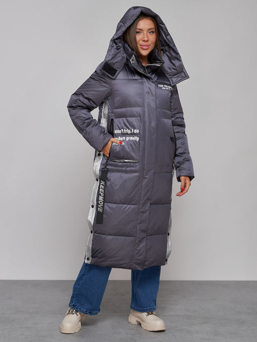 Пальто утепленное молодежное зимнее женское темно-фиолетового цвета 5873TF - Mtforce фото 6