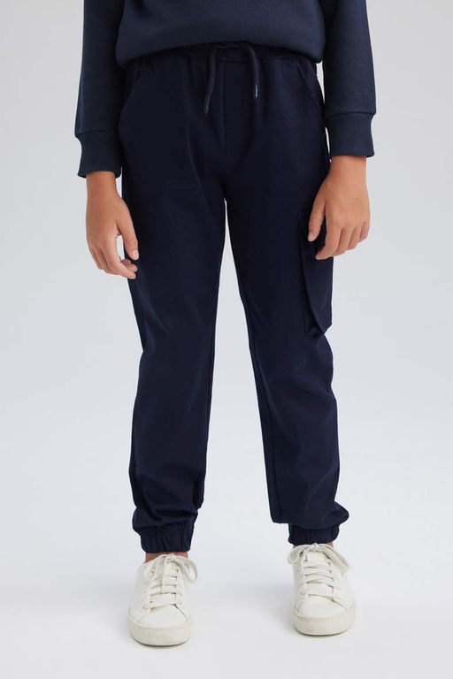 Школьные брюки карго из габардина темно-синего цвета для мальчика - Defacto фото 4