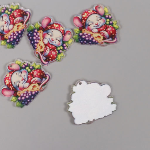 Цена за 5 шт. Декор для творчества акрил «Мышонок в пижамке сладко спит на сыре», 3×3×0.2 см