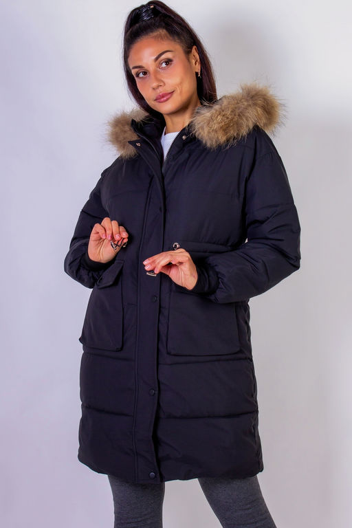 Зимняя удлиненная парка с капюшоном натуральный мех арт.617