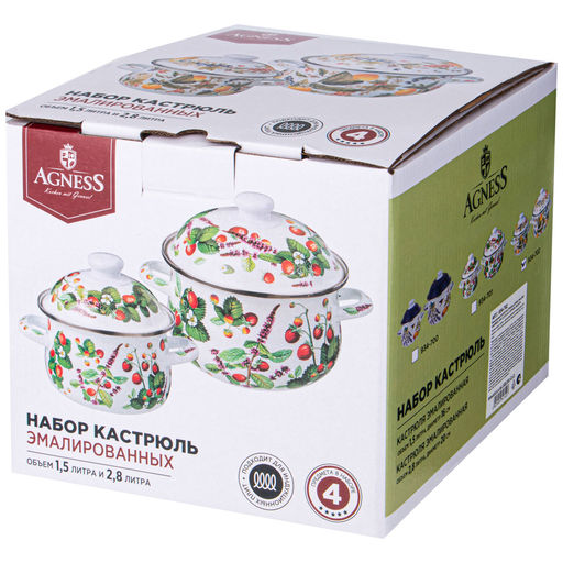 Набор кастрюль Agness Прованс Лимоны эмалированные 1,5 и 2,8 л