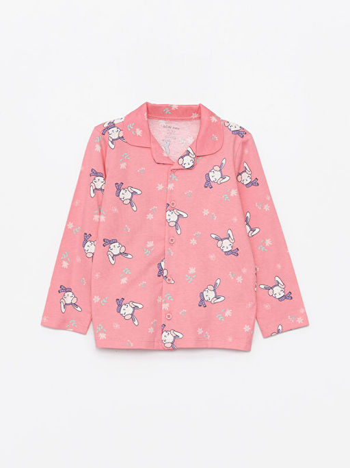 Polo Yaka Uzun Kollu Bask?l? K?z Bebek Pijama Tak?m? 2li - Waikiki фото 2