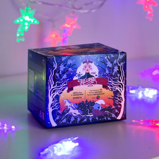 Гирлянда Нить 5 м с насадками Комета, IP20, прозрачная нить, 20 LED, свечение мульти (RG/RB), мигание, 220 В - Luazon lighting фото 6