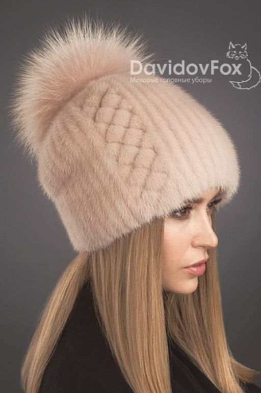 Шапка Буратино норка орнамент дымчатая роза
