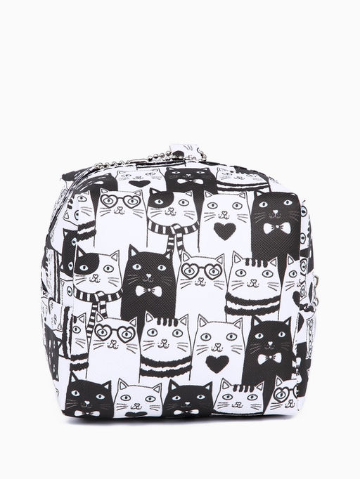 Цена за 3 шт. Мини косметичка на молнии подвесная, с принтом, для мелочей, прокладок, белый/чёрный