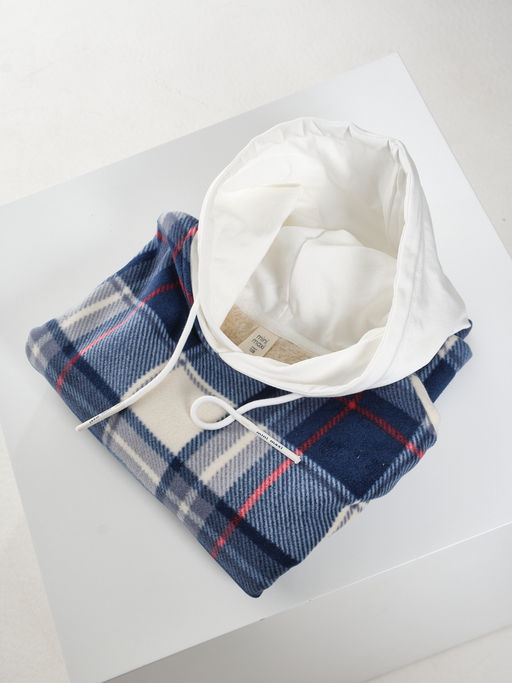 Худи оверсайз в клетку подростковое с капюшоном на меху 22-8046 синяя клетка - Mini maxi фото 15