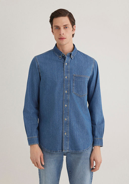 Jayden Classic Denim Indigo Mavisi Jean Gomlek  фото 4
