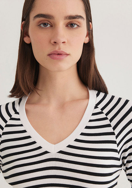 Uzun Kollu Crop Basic Tisort - Mavi фото 6
