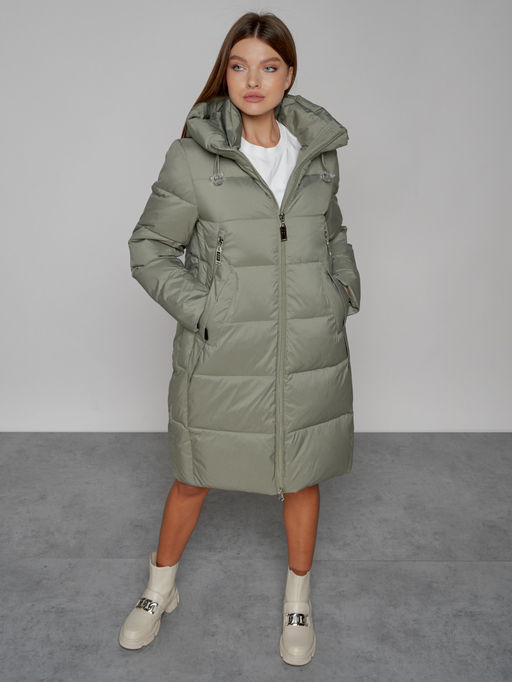 Пальто утепленное с капюшоном зимнее женское зеленого цвета 51155Z - MaxRita фото 10