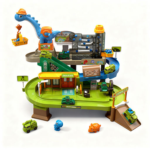 Трек  "Дино парк" (свет, звук, 4 машины металл) в коробке