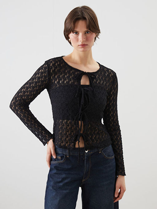 Ba?lamal? Yaka Dantelli Kad?n H?rka