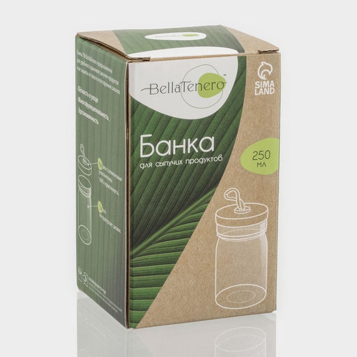 Банка для сыпучих продуктов BellaTenero «Эко», 250 мл, 6.5×12 см, с бамбуковой крышкой, стекло, прозрачная