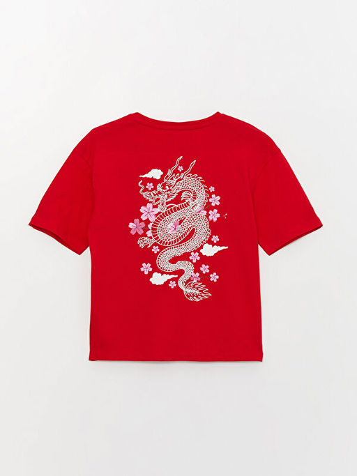 Bisiklet Yaka Bask?l? K?sa Kollu K?z ?ocuk Ti??rt - Waikiki фото 2