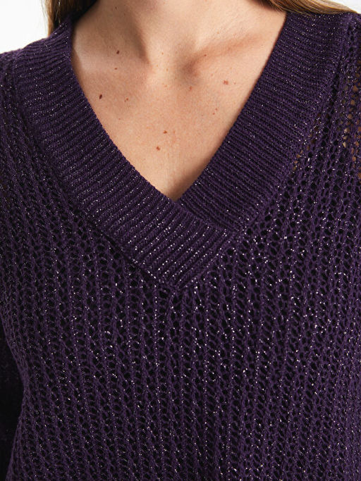 V Yaka Ajurlu Uzun Kollu Kad?n Triko Kazak