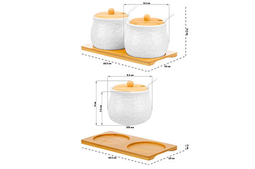 Набор 2 банок д/хранения 320 мл 19,5*10*9,5 см Веточки-цветочки + 2 ложки + дер.крышк.на дер.подст - Elan gallery фото 2