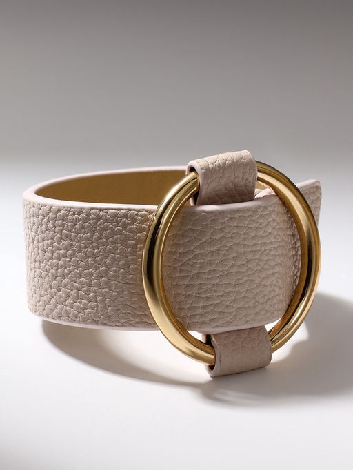 Браслет кожа Помпеи захват, светло-бежевый в золоте, 24 см