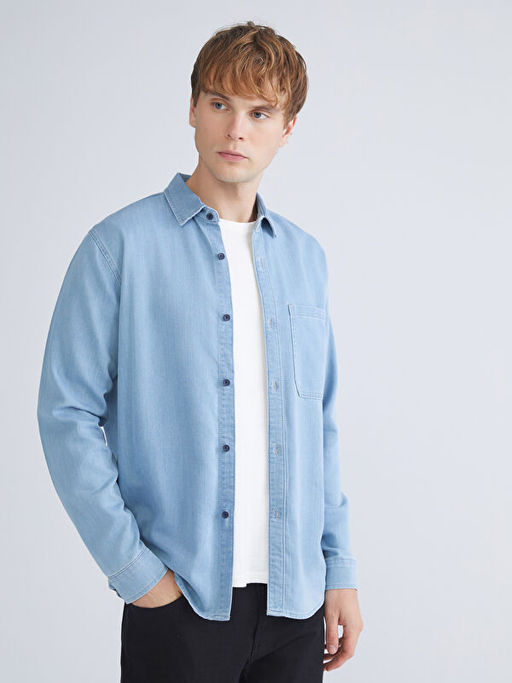 Regular Fit Uzun Kollu Erkek Jean G?mlek