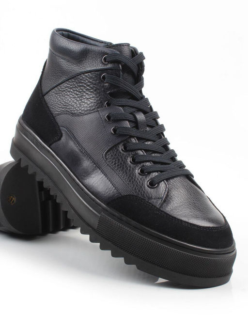 05-B203B-1M-C DK.BLUE Ботинки зимние мужские (натуральная кожа, натуральный мех)