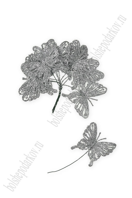 Веточка декоративная "Бабочка" 10 см (12 шт) SF-7810, серебро №15