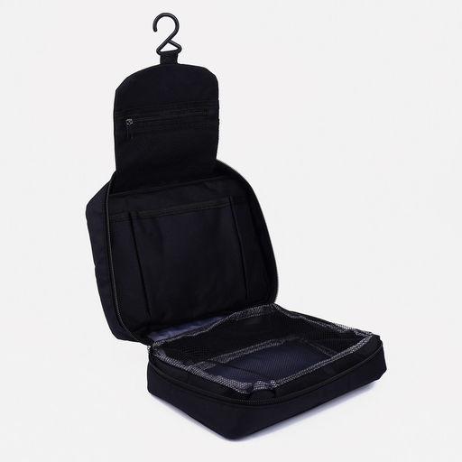 Косметичка дорожная, отдел на молнии, крючок, цвет чёрный