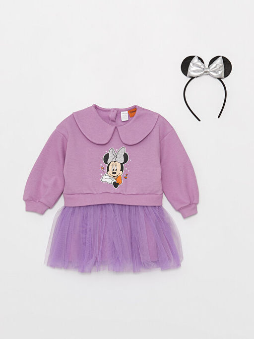 Bebe Yaka Minnie Mouse Bask?l? K?z Bebek Elbise ve Ta?