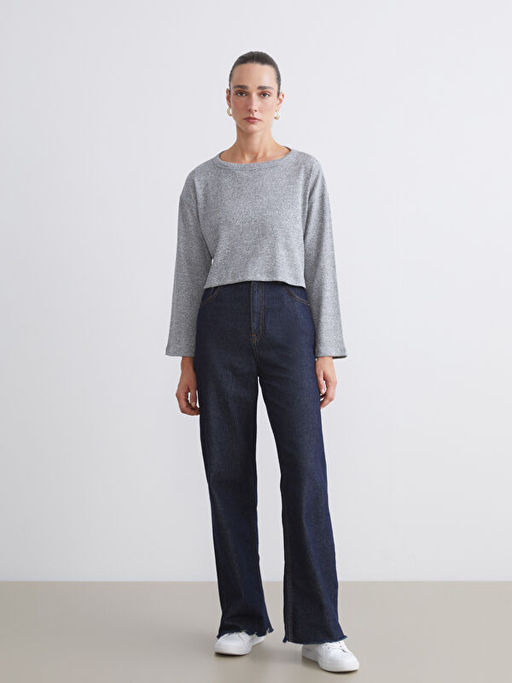 Bisiklet Yaka Crop Kad?n Sweatshirt