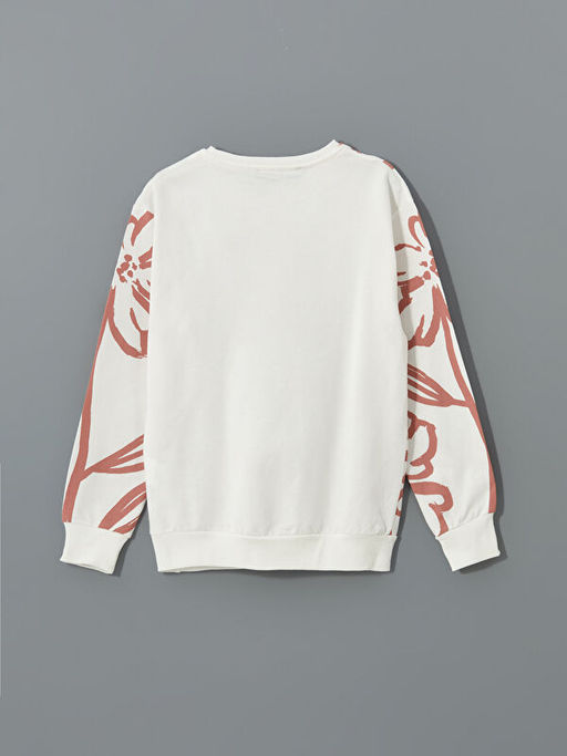 Bisiklet Yaka ?i?ekli K?z ?ocuk Sweatshirt