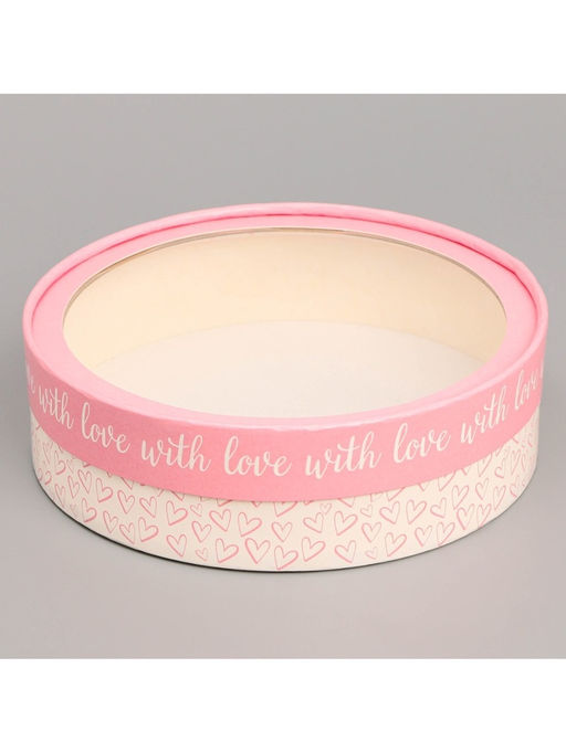 Коробка для макарун, кондитерская упаковка тубус с окном With love 20×20×5 см