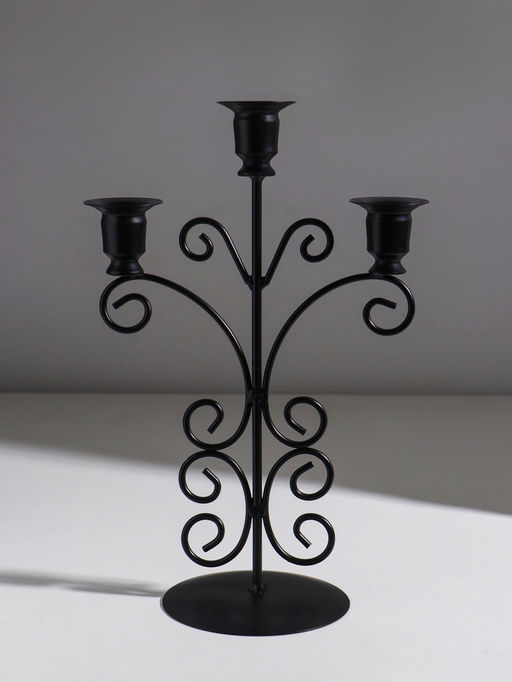 Подсвечник на 3 свечи «С завитками», металл, d=2.5 см, чёрный, 19×11×30 см