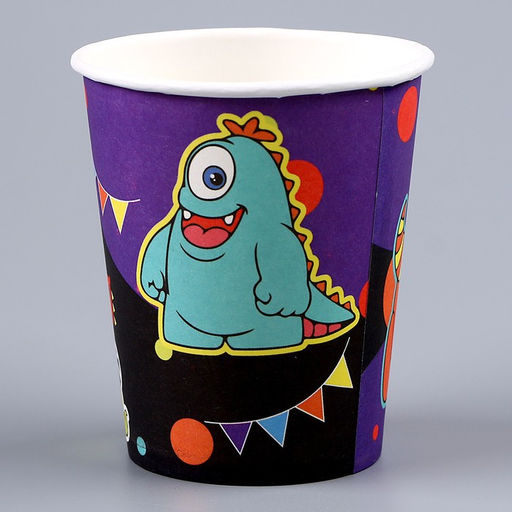 Цена за 10 шт. Стакан одноразовый бумажный "Монстрики", 250мл